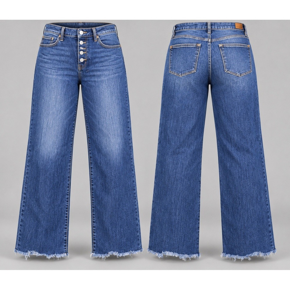 Judy Blue Wide Leg jeans womens 13/31x32 High Rise Blue Button Fly Raw Hem